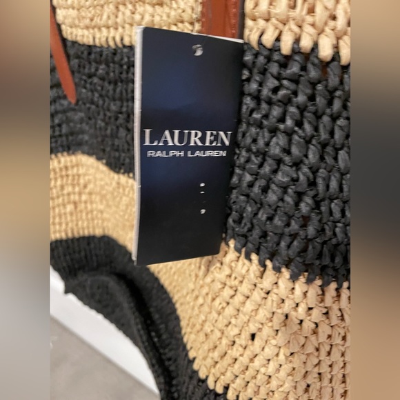 NWT Lauren Ralph Lauren Striped Straw Medium Daphney Tote Bag - Picture 10 of 11